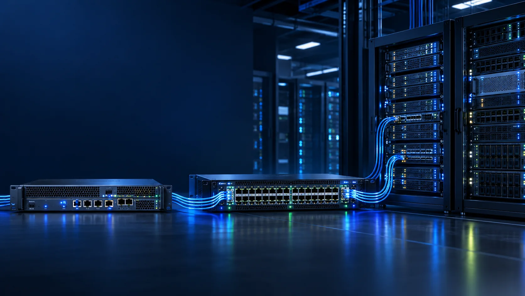 Firewall, omurga switch ve sunucu kümelerinden oluşan veri merkezi altyapısı